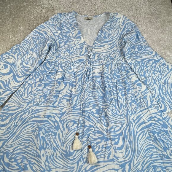 Maaji Helena Blue White Animal Print Tassel Tie Flowy Dress - Picture 8 of 13